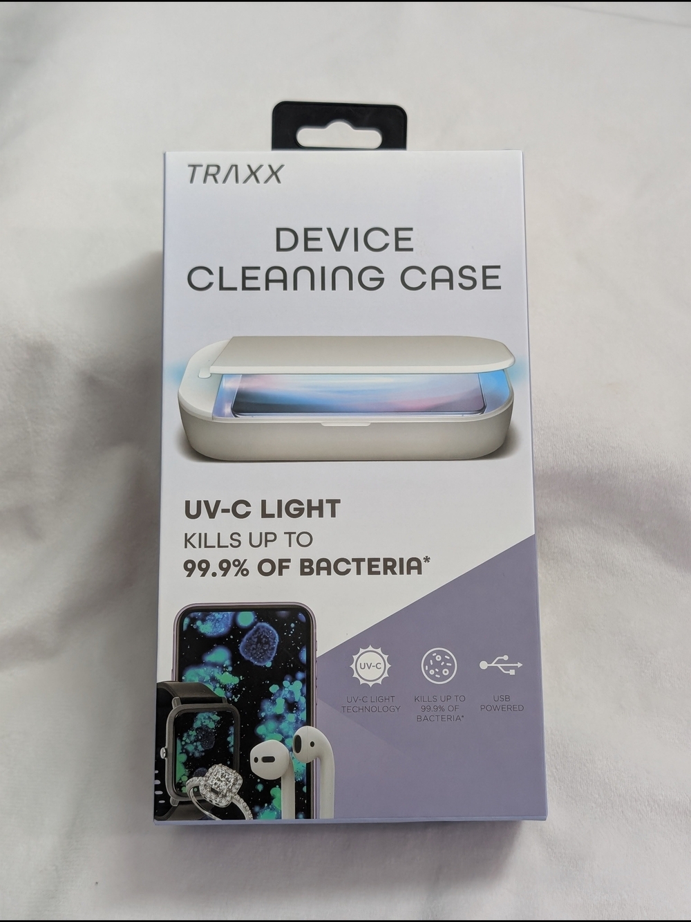 Traxx White Device Cleaning Case with UV-C Light